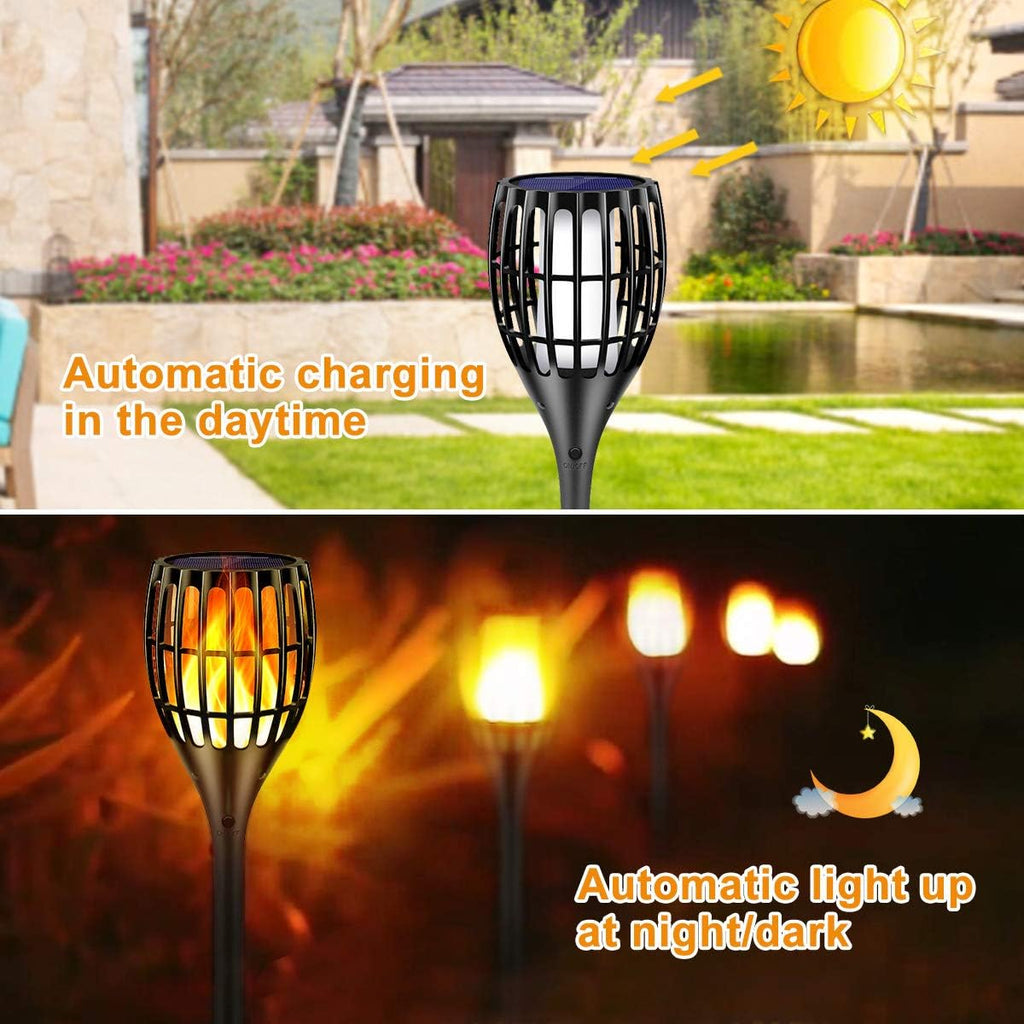 Outdoor Solar Torch Lights - 43" Flickering Flame Design, Waterproof Landscape Lighting with Dusk to Dawn Auto On/Off Feature, Ideal for Yard, Patio, and Driveway - Set of 4